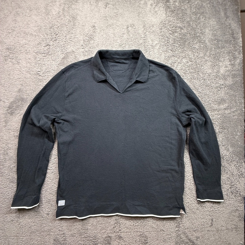Rhone Seaside Terry Long Sleeve Polo Knit Shirt Charcoal Pullover Mens L